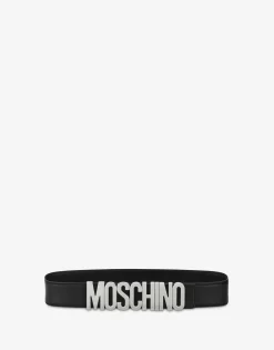 Moschino Belts^Belt in leather with logo BLACK