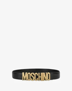 Moschino Belts^Belt in leather with logo BLACK