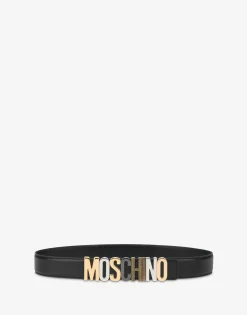 Moschino Belts^Calf Mixed Lettering Logo Belt BLACK