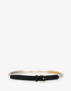 Moschino Belts^Calfskin belt with chains BLACK