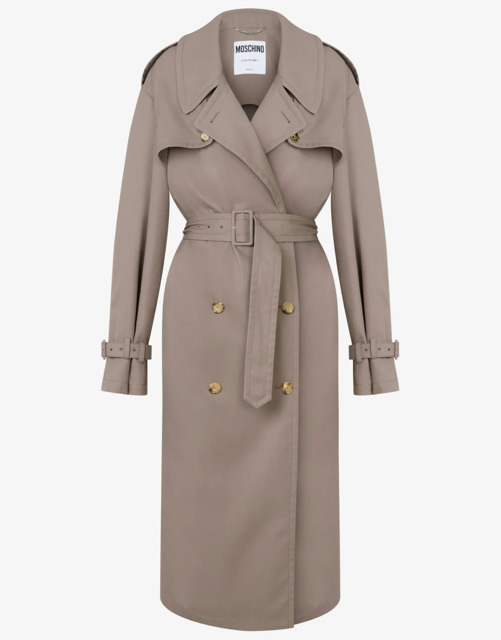 Moschino Coats & Outerwear^Cotton and Nylon Gabardine Trench Coat LIGHT BROWN