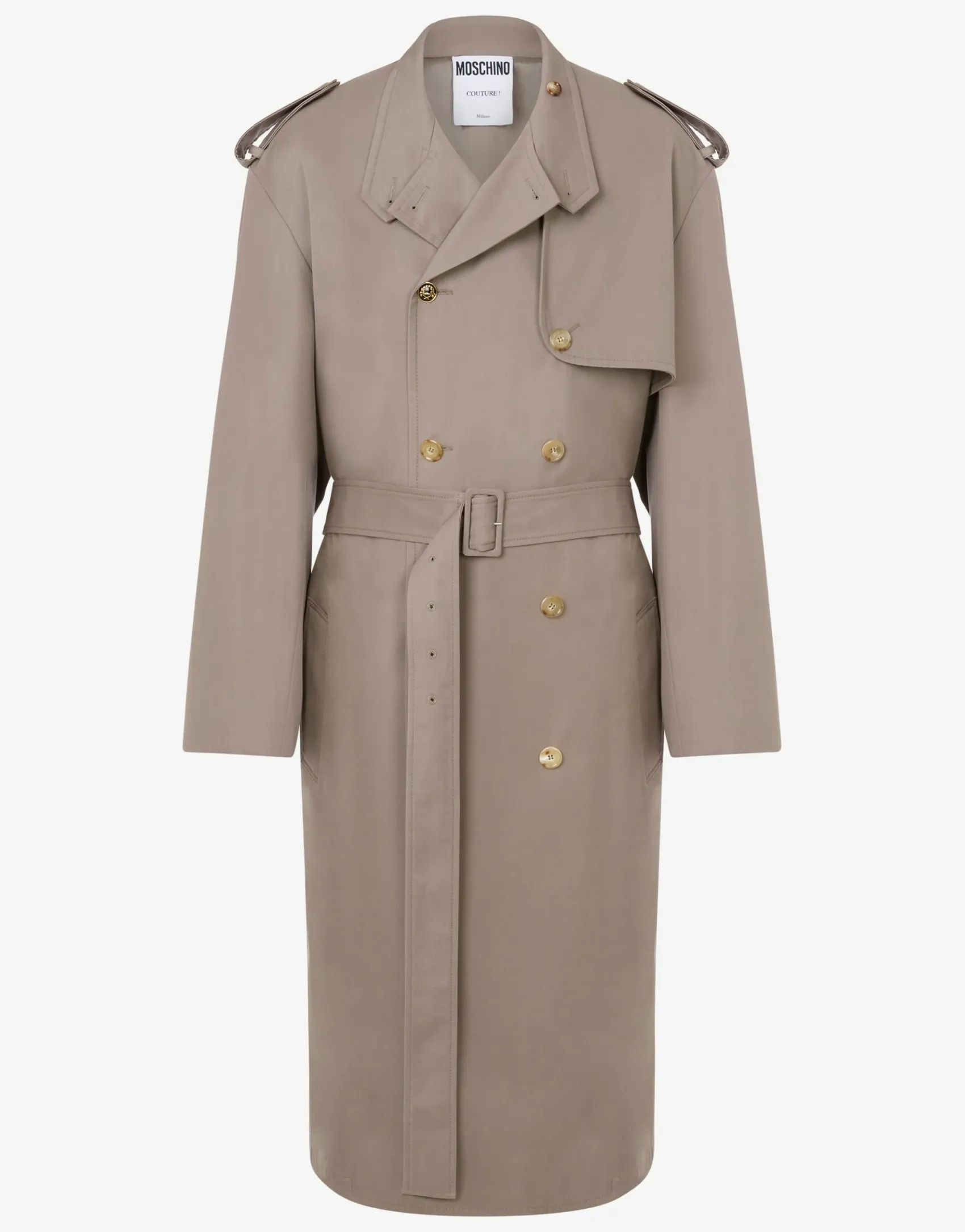 Moschino Coats & Outerwear^Gabardine Trench Coat Tailored Twist LIGHT BROWN