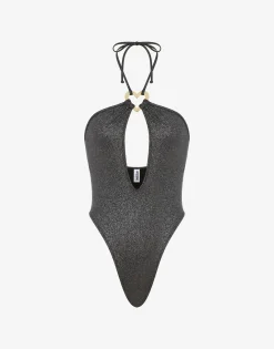 Moschino Swimwear^Glitter Metal Heart One-piece Swimsuit BLACK