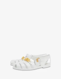 Moschino Flats^Jelly sandals with Lettering logo WHITE