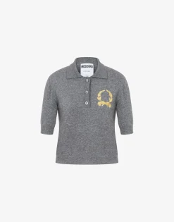 Moschino Knitwear^Knit Polo Shirt Laurel Crown Logo GREY