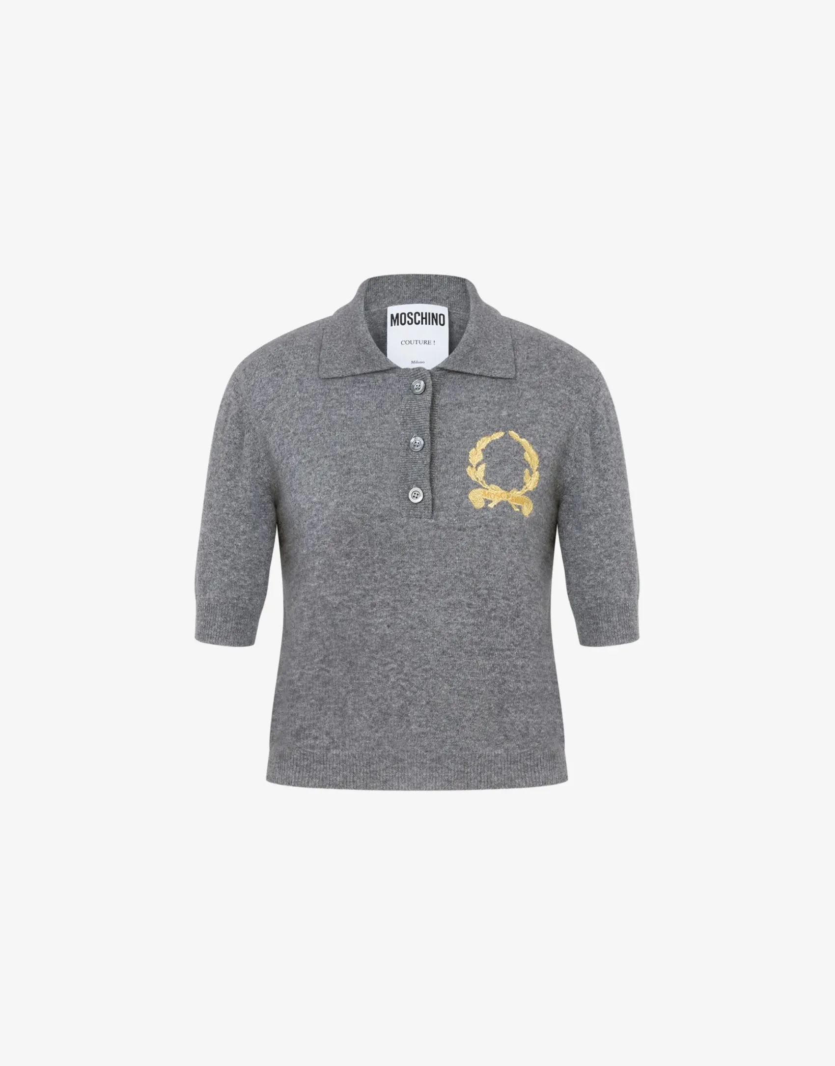 Moschino Knitwear^Knit Polo Shirt Laurel Crown Logo GREY