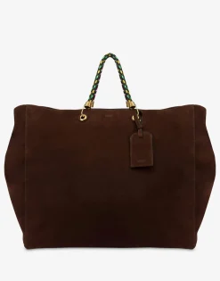 Moschino Handbags|Bags & Backpacks^Large Braided Cord Suede Shopper DARK BROWN