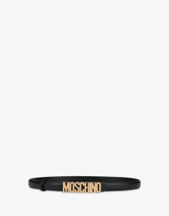 Moschino Belts^Lettering Logo calfskin belt BLACK