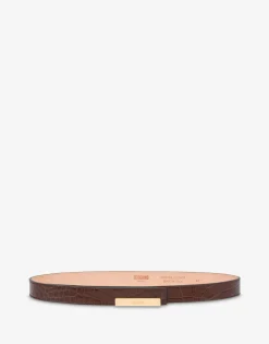 Moschino Belts^Metal Plaque calfskin belt DARK BROWN