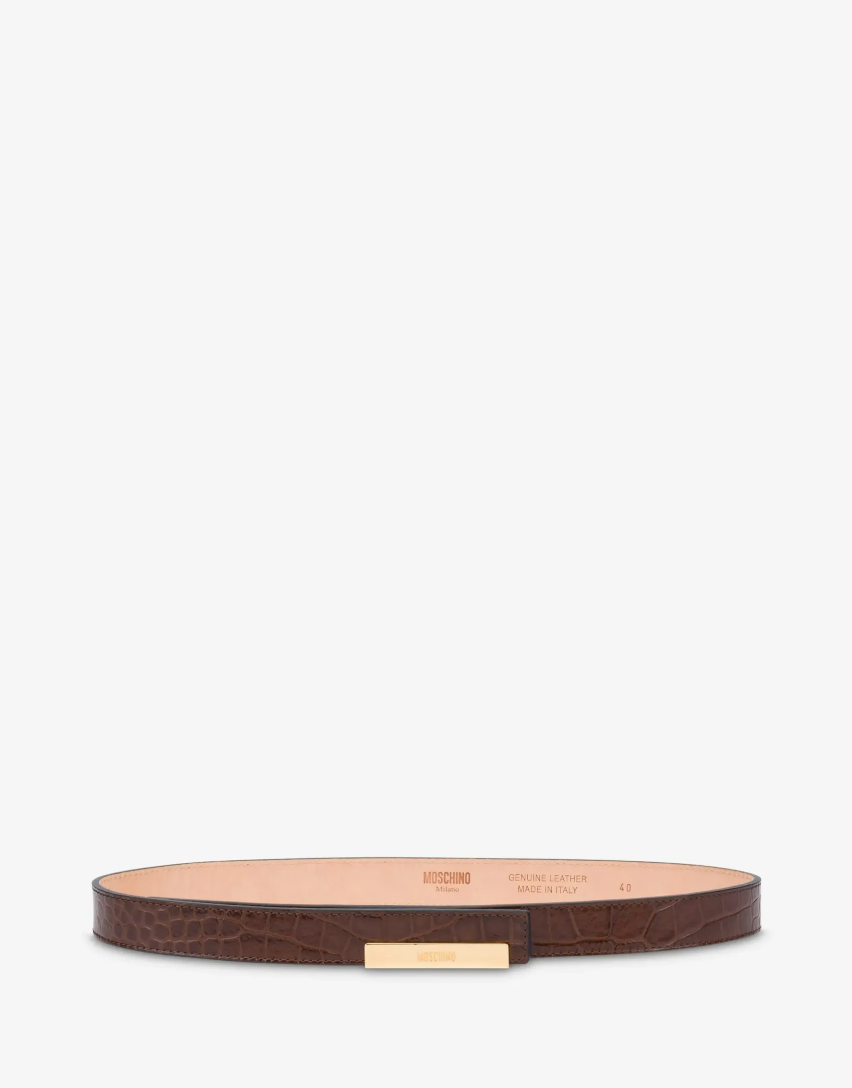 Moschino Belts^Metal Plaque calfskin belt DARK BROWN