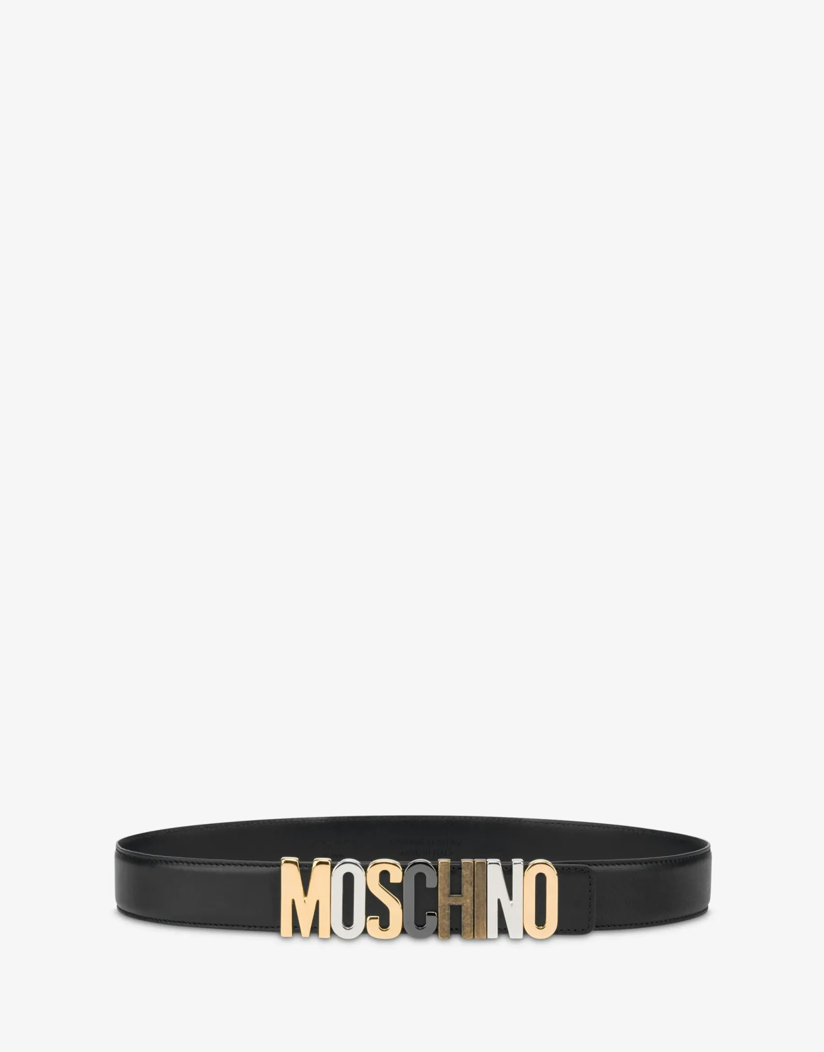 Moschino Belts^Mixed Lettering Logo calfskin belt BLACK