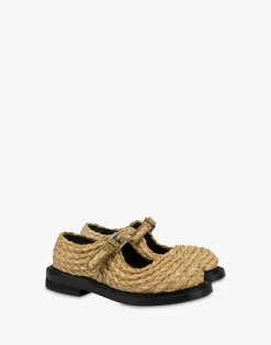 Moschino Flats^Olivia Raffia Mary Jane BEIGE