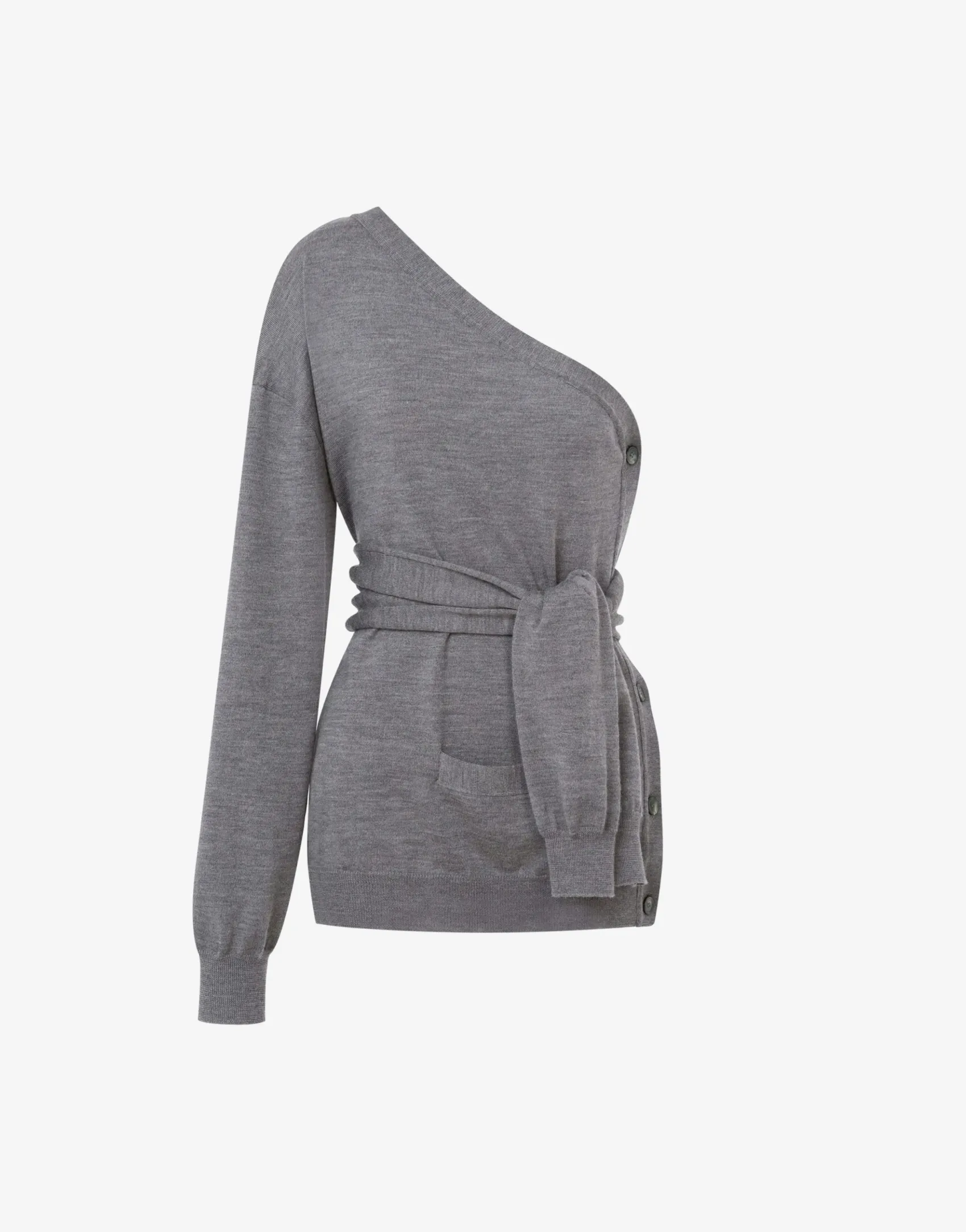 Moschino Knitwear^One-Shoulder Wool Cardigan Tailored Twist DARK GREY
