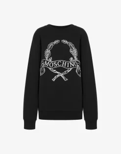 Moschino T-shirts & Sweatshirts^Organic Cotton Hoodie Laurel Crown Logo BLACK