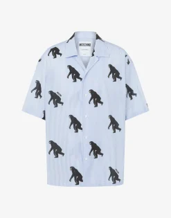 Moschino Shirts^Poplin Shirt Allover Chimpanzee AZURE