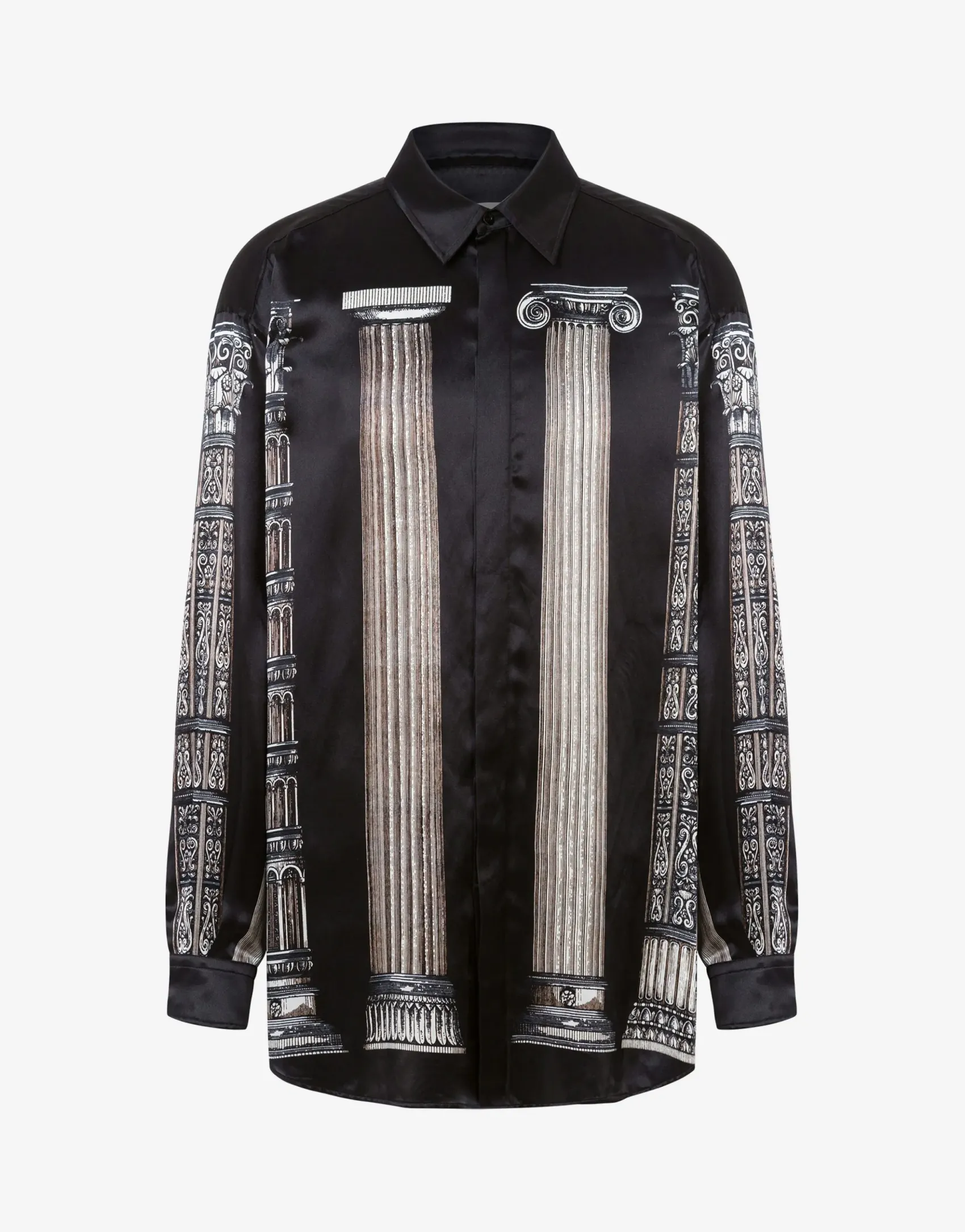 Moschino Shirts^Satin Shirt Italian Columns BLACK
