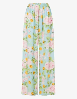Moschino Co-ords|Pants & Shorts^Silk satin pants Smiley® & Roses SKY BLUE