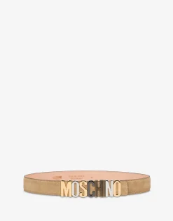 Moschino Belts^Suede Mixed Lettering Logo Belt BEIGE