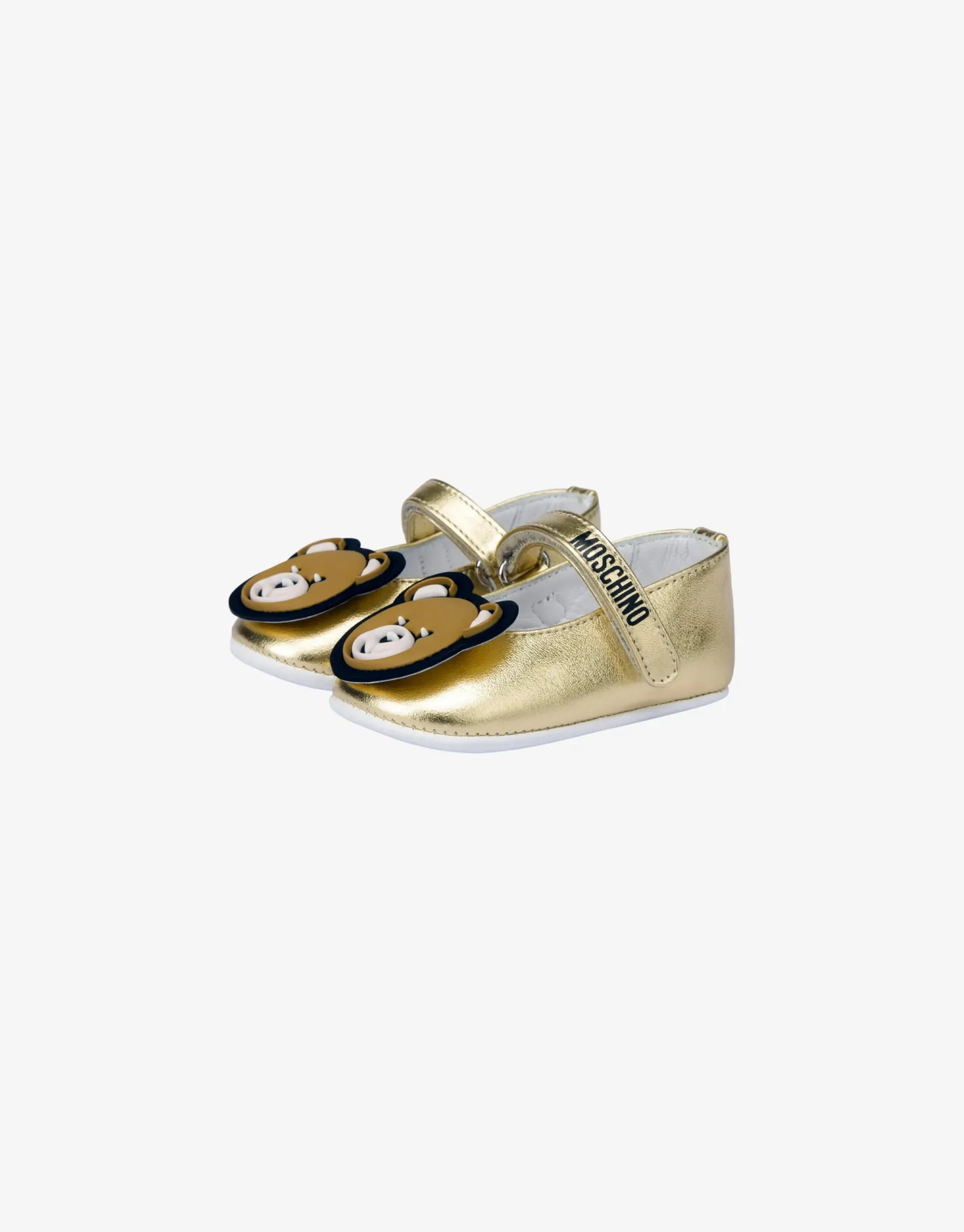 Moschino Girls Shoes|Girl^Teddy Bear laminated Mary Jane ballet flats GOLD