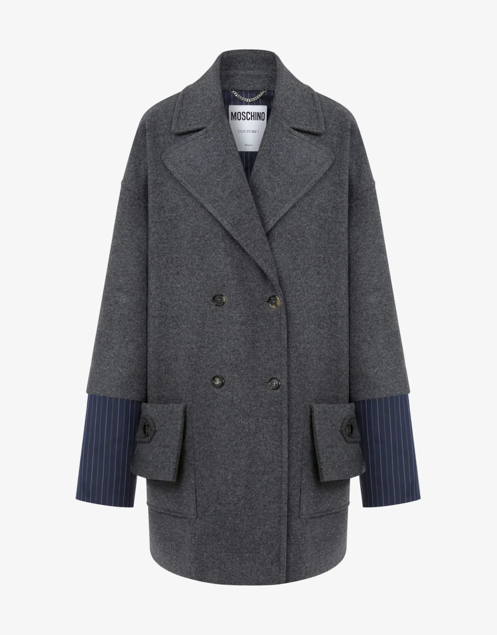 Moschino Coats & Outerwear^Wool Felt Coat with Cuff Details DARK GREY