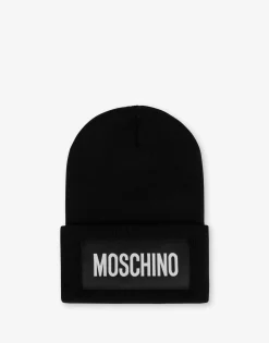 Moschino Hats & Gloves^Wool Mix Hat Logo Patch BLACK